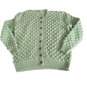 Mint Green Bobble Knit Button Up Cardigan Sweater Women's handmade